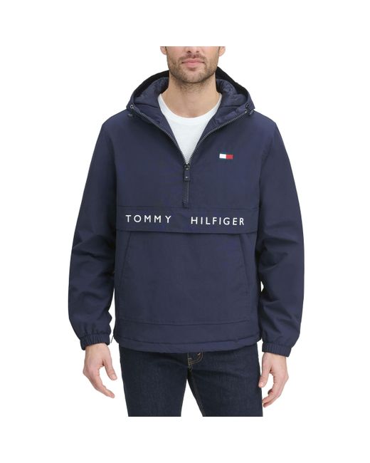 Tommy Hilfiger Blue Performance Fleece Lined Hooded Popover Jacket Rain for men