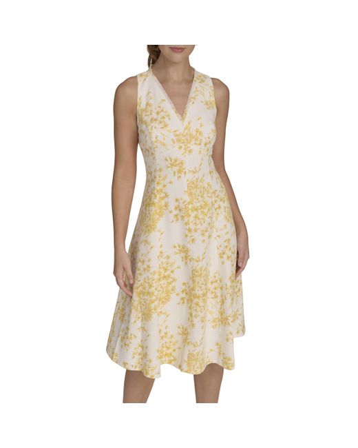 Tommy Hilfiger Metallic Sleeveless V Neck Fit and Flare Dress Kleid