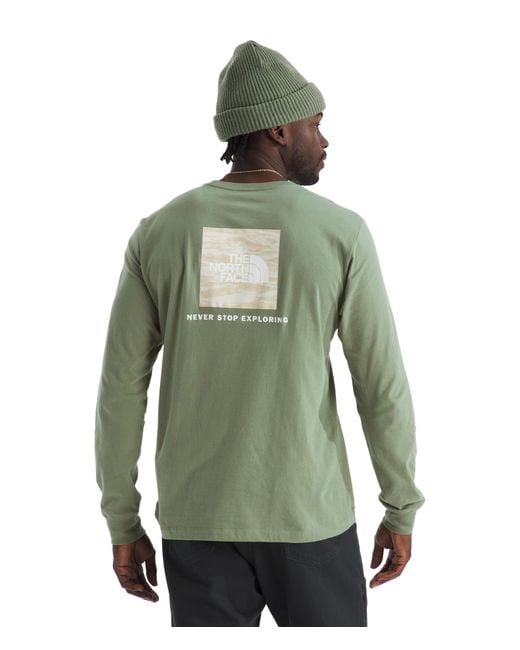 The North Face Green Evolution Light Ink Box Nse Long-sleeve Tee | Regular Fit Cotton Shirt With Logo Graphic & Set In Sleeves for men