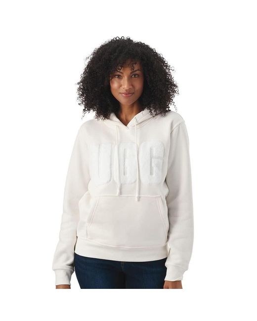 Ugg White Rey Fuzzy Logo Hoodie Sweatshirt