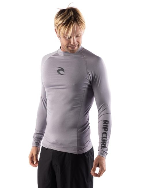 Rip Curl Gray Standard Long Sleeve Rashguard-upf 50+ Sun Protection Surf Shirt for men