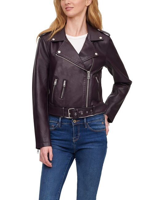 Levi's Blue Faux Leather Belted Motorcycle Jacket