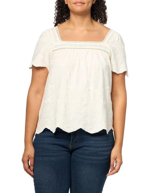 Lucky Brand White Embroidered Flutter Sleeve Top