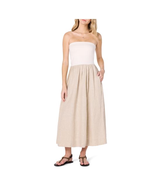 The Drop Women's Natural 's Hellen Strapless Mixed Media Maxi Dress The Drop Women's Natural 's Hellen Strapless Mixed Media Maxi Dress