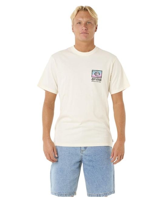 Rip Curl White Relaxed Fit Logo Crew T-shirt for men