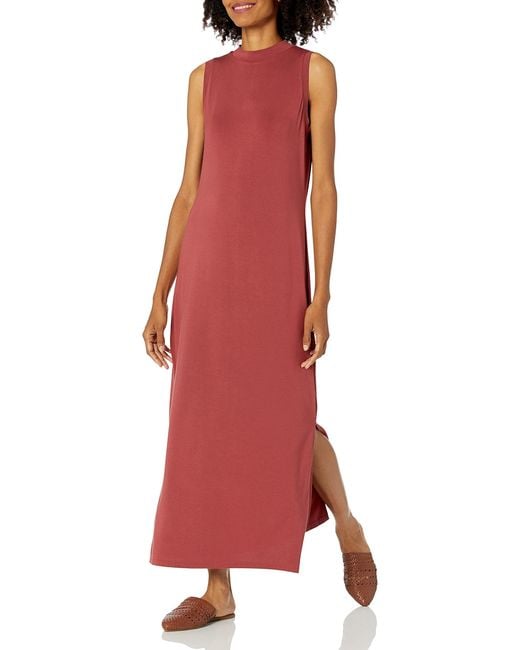 Amazon Essentials Jersey Sleeveless Mock Neck Maxi Dress in Red Lyst