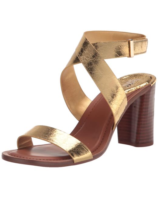 Franco Sarto Brown S Olinda High Heel Dress Sandal Gold Crinkle 11 M
