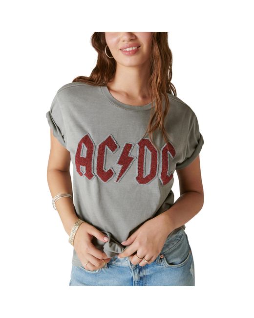 Lucky Brand Acdc Beaded Boyfriend Tee in Gray