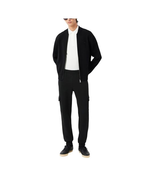 Lacoste Black Regular Fit Non-brushed Fleece Cargo Sweatpants for men