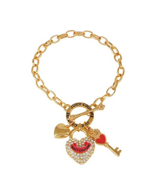 Juicy Couture Metallic Goldtone Heart And Lock Toggle Bracelet For
