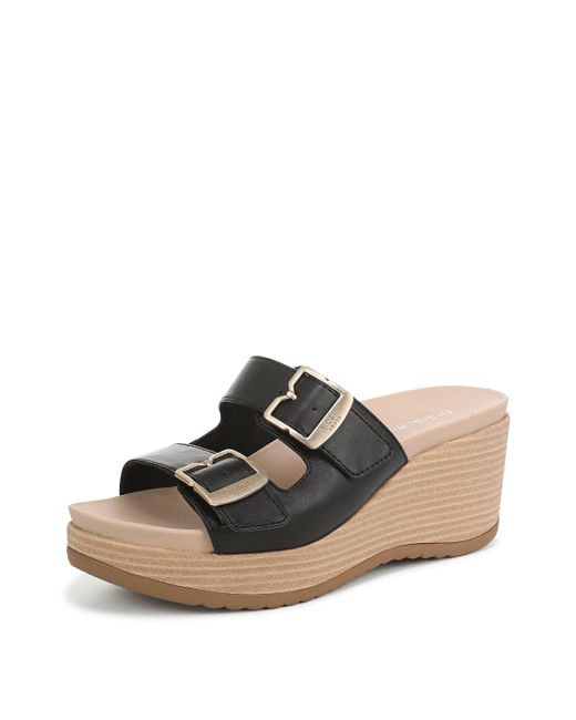 Dr. Scholls Brown S Cali Breeze Wedge Sandal Black Smooth 11 M