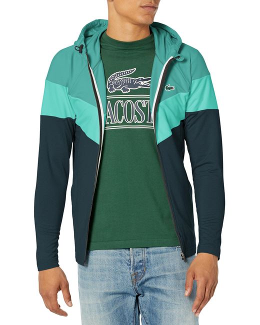 Lacoste Green Colorblock Zip Up Hooded Sweatshirt for men