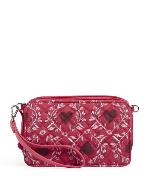 Vera Bradley Red Cotton All In One Crossbody Purse With Rfid Protection