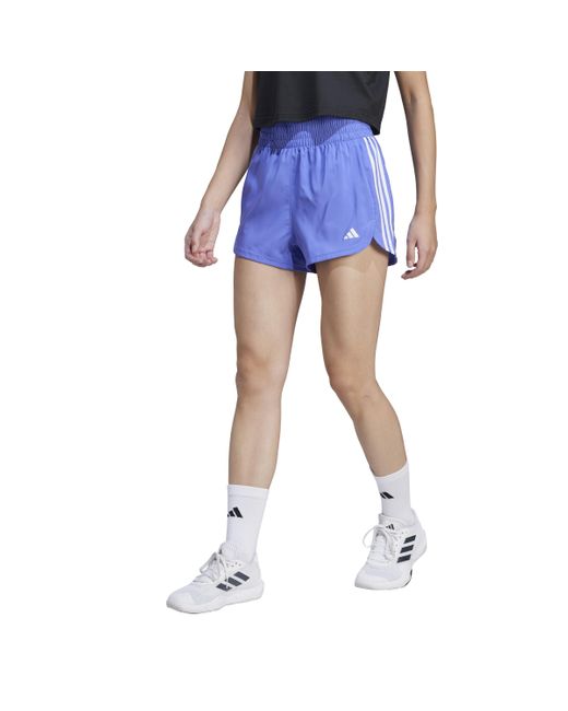 Adidas Blue Pacer Training 3-stripes Woven High-rise Shorts