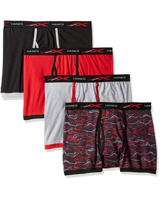 Hanes Cotton 4pack Active Cool Xtemp Short Leg Boxer Brief in Blue