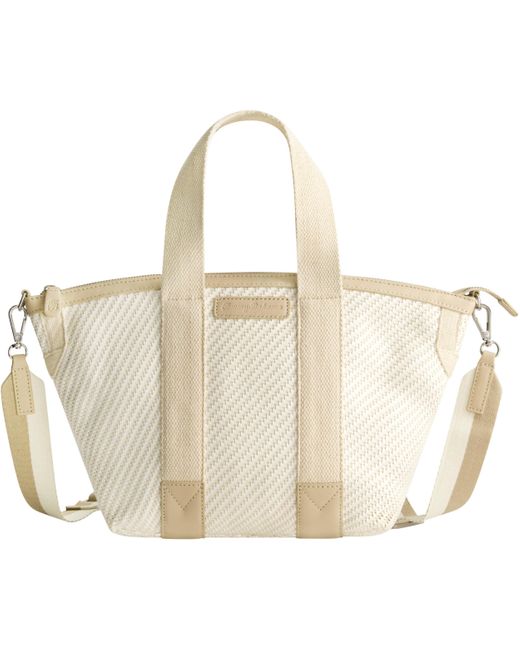 Tommy Bahama Natural Tote, Casual Everyday Bag With Zip Closure And Adjustable Shoulder Strap, Tan/white