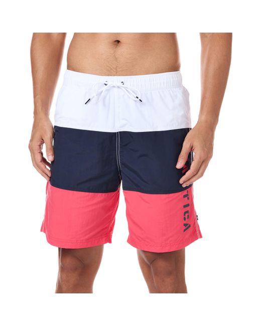 Nautica Quick Dry Classic Logo Tri-Block Series Badehose in Red für Herren