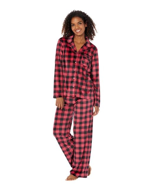 Lacoste Karen Neuburger Womens Long Sleeve Minky Fleece Girlfriend Pj With  Socks Pajama Set in Red