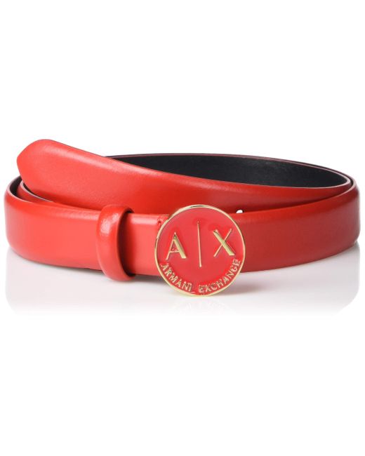 Emporio Armani Red A | X Armani Exchange Skinny Belt With Circle Buckle And Ax Logo