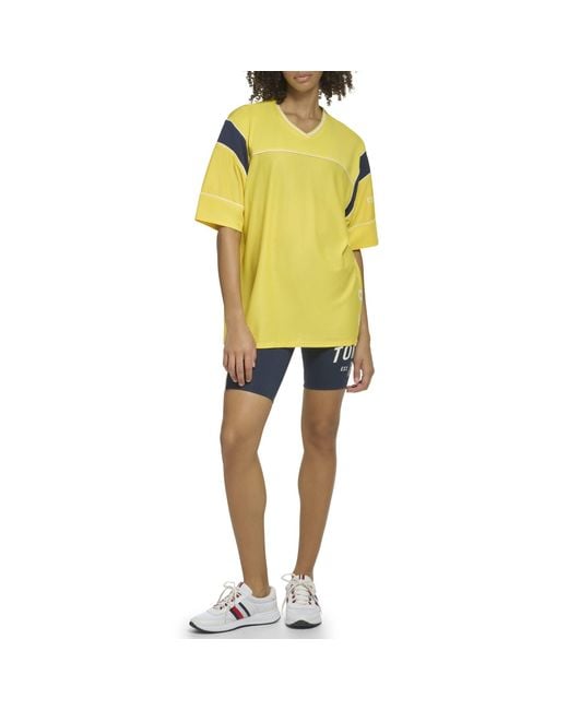 Tommy Hilfiger Yellow Oversized Fit V-neck Printed Graphic Down Side & On Sleeve T-shirt/jersey