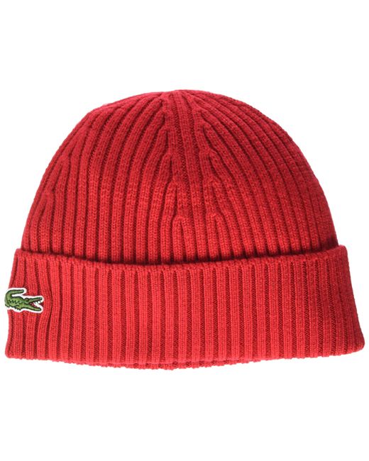 Lacoste Red Ribbed Wool Beanie for men