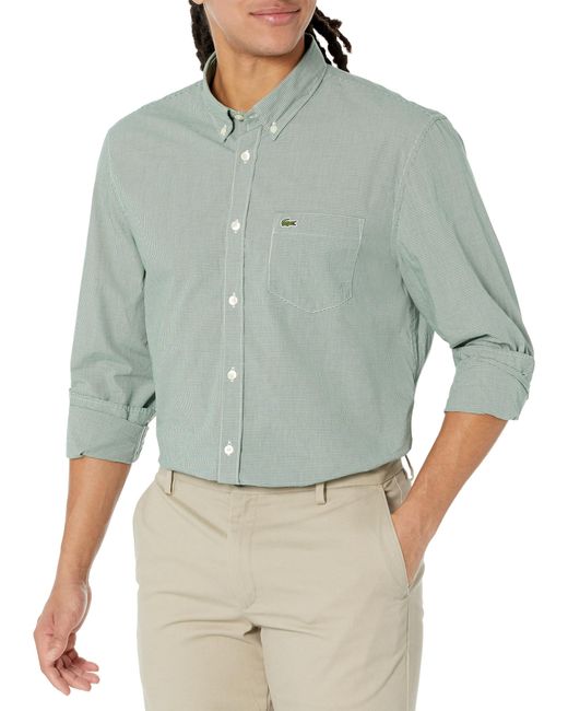 Lacoste Green Long Sleeve Regular Fit Gingham Button Down Shirt for men