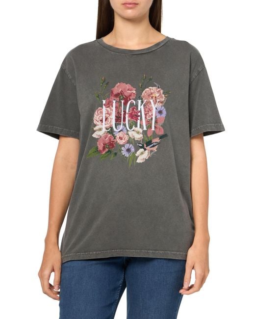 Lucky Brand Gray Lucky Bouquet Boyfriend Tee
