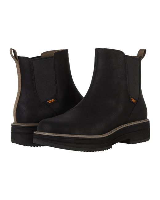 Teva Black Midform Chelsea Comfortable Water-resistant Flat Platform Leather Boots