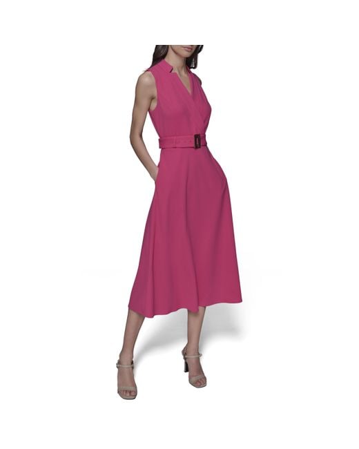 Karl Lagerfeld Purple Paris Light Belted Sleeveless Midi Dress