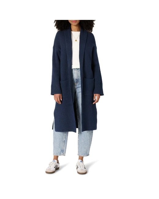 Cardigan Lungo Oversize in Misto Cotone con Cuciture a Trama Pesante Donna di Amazon Essentials in Blue