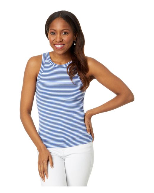 NIC+ZOE Blue Nic+zoe Striped Rib Knit High Neck Tank
