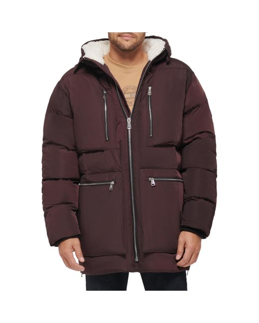 Tommy Hilfiger Brown Heavyweight Quilted Sherpa Hooded Parka for men