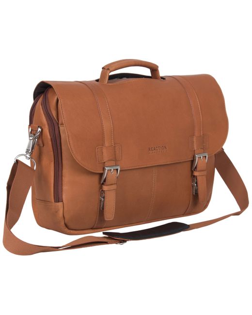 Kenneth Cole Brown Reaction Show Business Full-grain Colombian Leather Dual Compartment Flapover 15.6-inch Laptop Business Portfolio