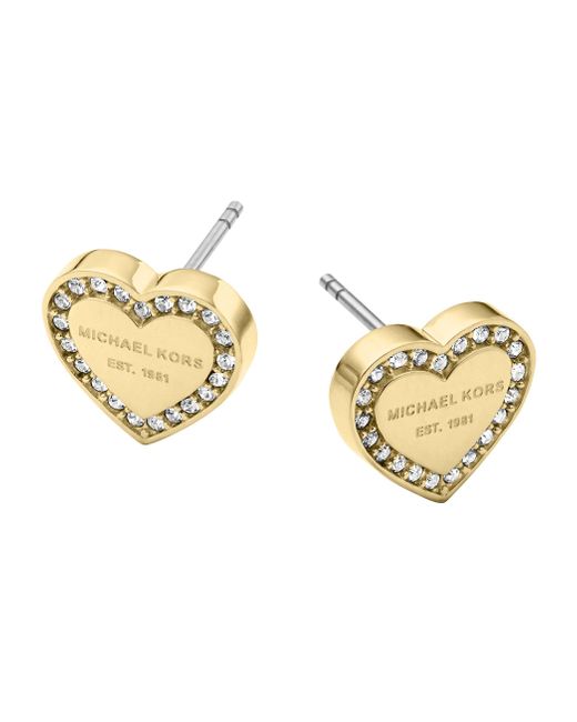 Michael Kors Metallic Gold Tone Signature Heart Stud Earrings