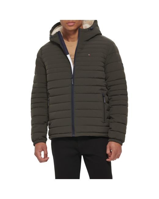 Tommy Hilfiger Hooded Packable Jacket with Lining Stretch-Poly-Jacke mit Kapuze und Sherpa-Futter in Gray für Herren
