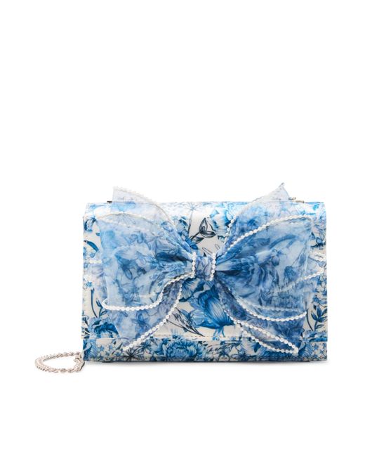 Betsey Johnson Blue Pearl Trimmed Bow Bag