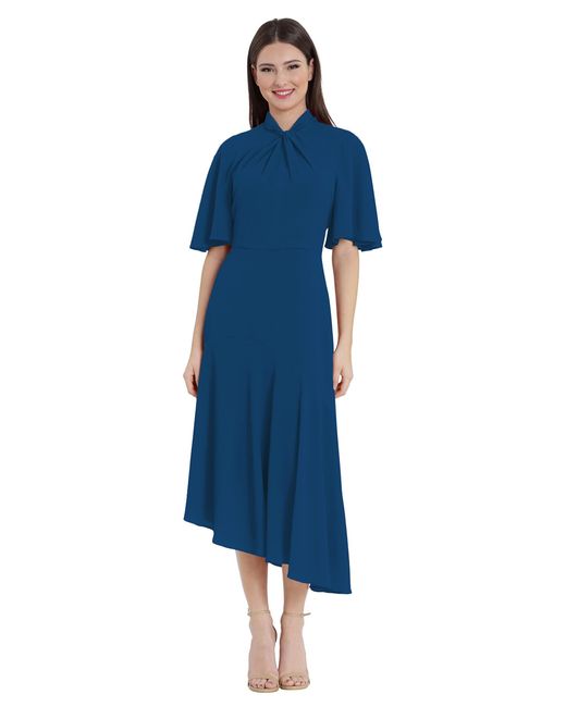 Maggy London Blue Sophisticated Twist Neck Detail Dress Workwear Office Career Occasion Event Guest Of