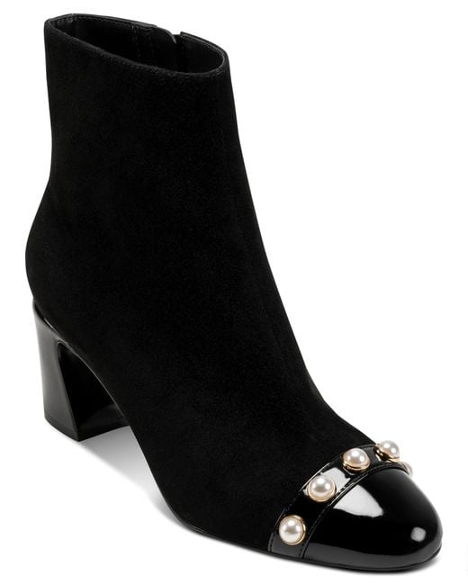 Karl Lagerfeld Black Paris Dalyn Heeled Bootie With Pearl Embellishments Fashion Boot
