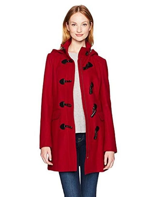 Tommy Hilfiger Red Wool Blend Classic Hooded Toggle Coat