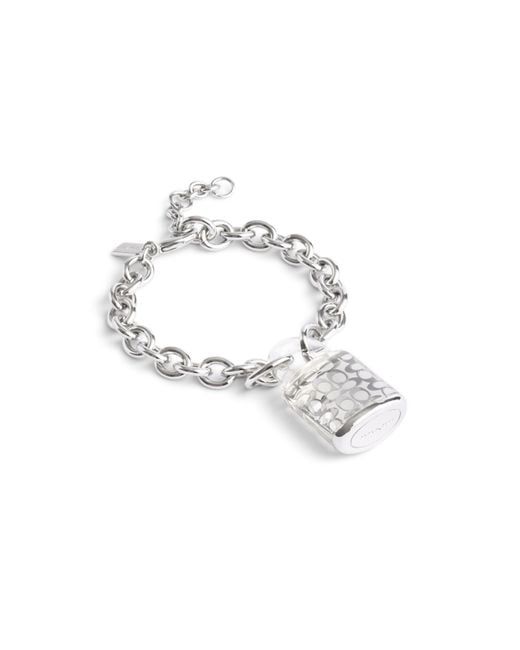 COACH Metallic S Signature Quilted Lucite Padlock Charm Bracelet