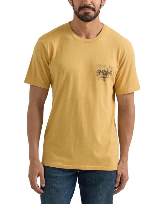 Wrangler Yellow Western Crew Neck Short Sleeve Tee Shirt for men