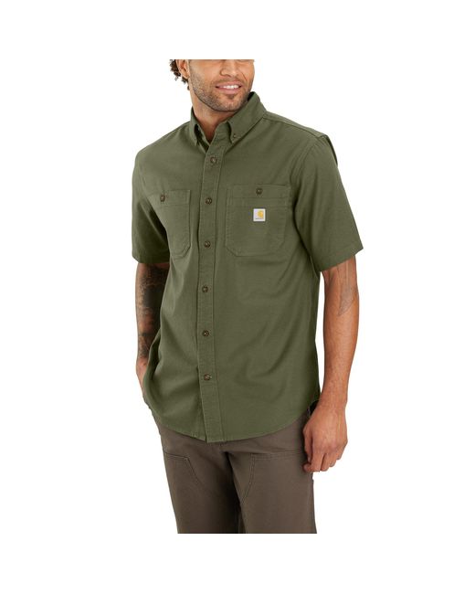 Carhartt Green Rugged Flex Relaxed Fit Midweight Canvas Short-sleeve Shirt for men