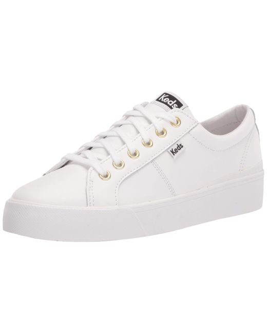Keds Leather Jump Kick Duo Hidden Wedge Sneaker in White/Gold (White