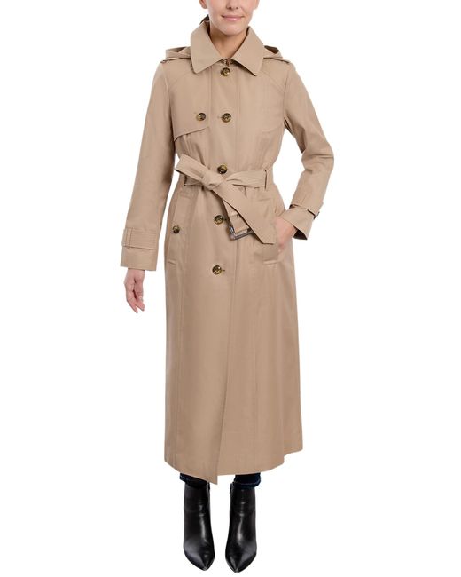 London Fog Natural Petite Belted Maxi Trench Coat