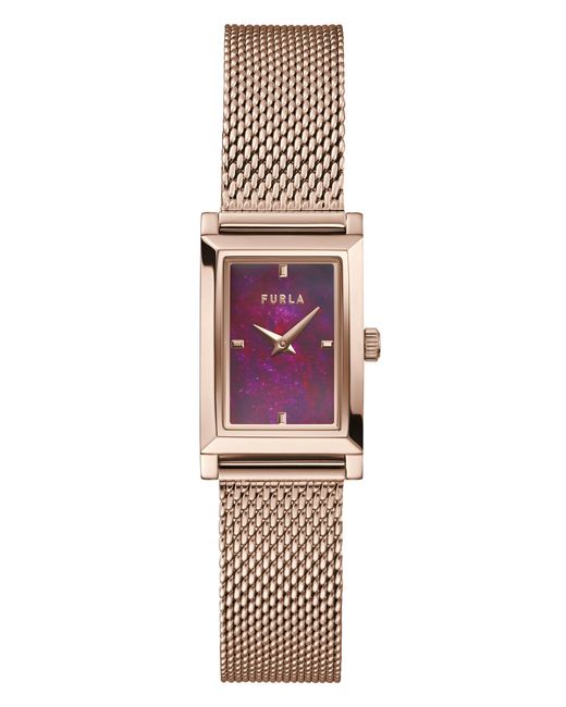 Furla Metallic Baguette Shape Rose Gold Tone Stainless Steel Bracelet Watch