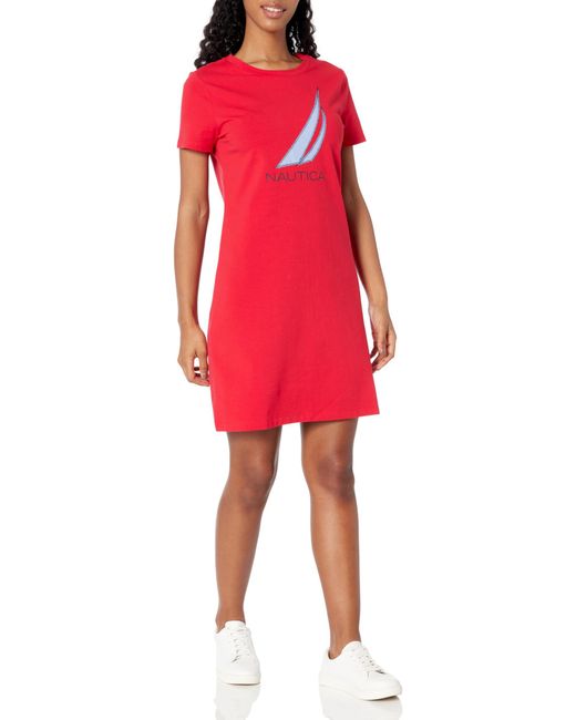 Nautica Red Crewneck T-shirt Logo Dress