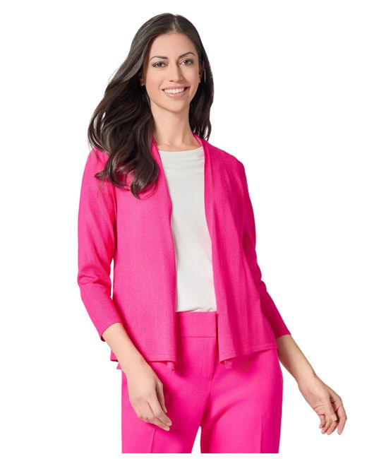 Kasper Pink Self Edge A Line Cardigan 3q Sleeves