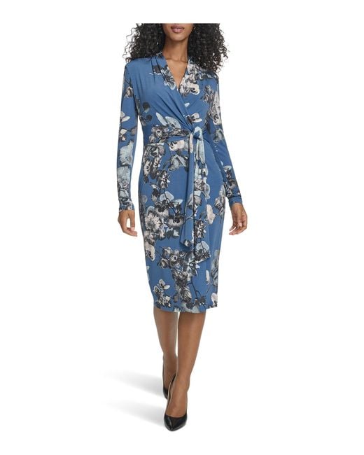 Calvin Klein Women's Blue Long Sleeve V-neck Matte Jersey Faux Wrap Midi  Dress - www.disolcolor.com