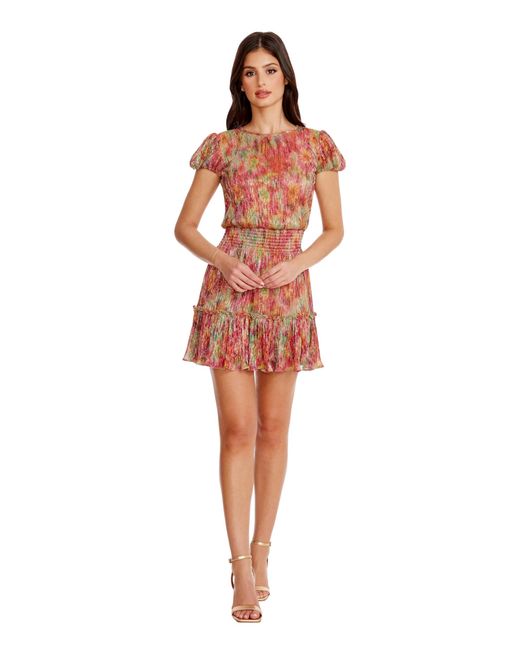 Dress the Population Red Kenley Hazy Floral Metallic