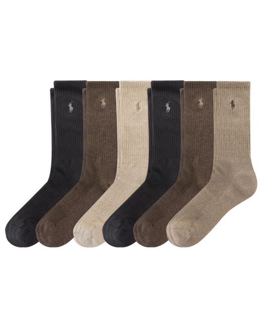 Polo Ralph Lauren Brown Classic Sport Performance Cotton Crew Socks 6 Pair Pack for men